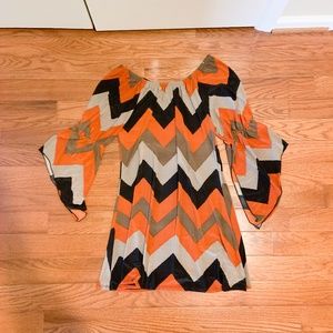 P&S CHEVRON TUNIC DRESS WITH SLEEVE DETAILS